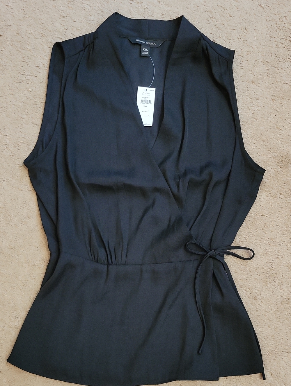 Banana Republic NWT Sleeveless Satin Wrap Top Washed Black XXS